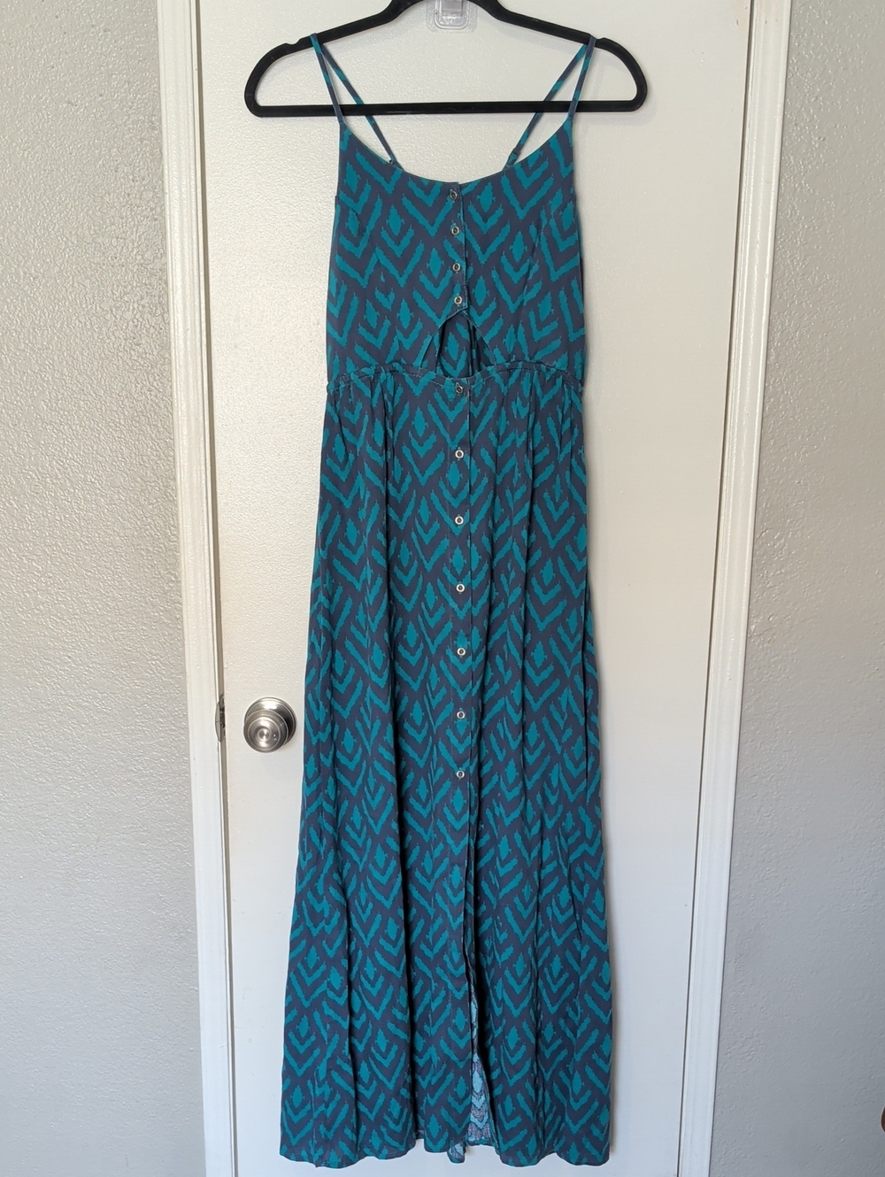 Roxy Teal and Turquoise Printed Maxi Dress with Button Front Size Xs